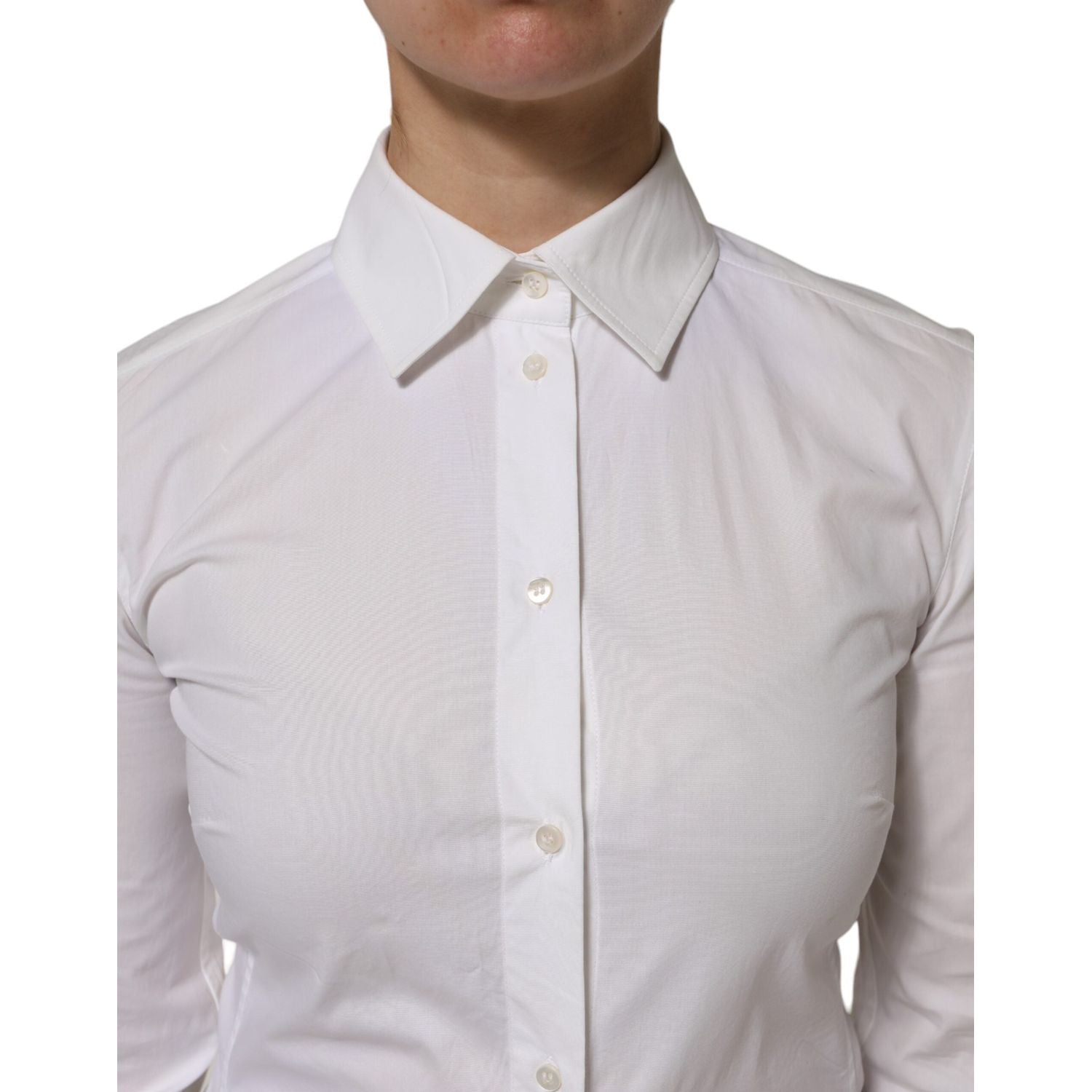 Dolce & Gabbana White Cotton Collared Long Sleeves Top Shirt