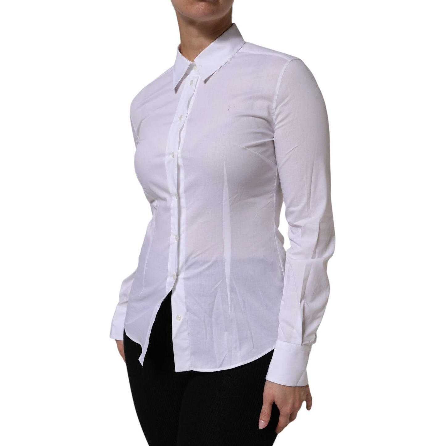 Dolce & Gabbana White Cotton Collared Long Sleeves Top Shirt
