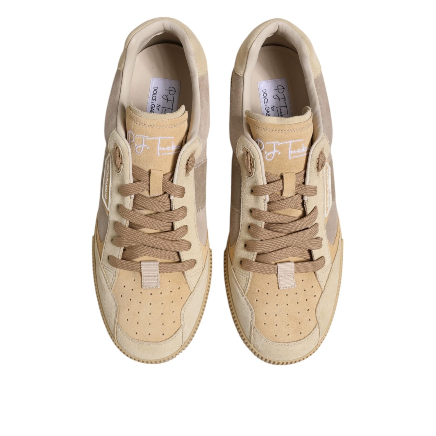 Dolce & Gabbana Beige Leather Low Top Lace Up Sneakers Shoes