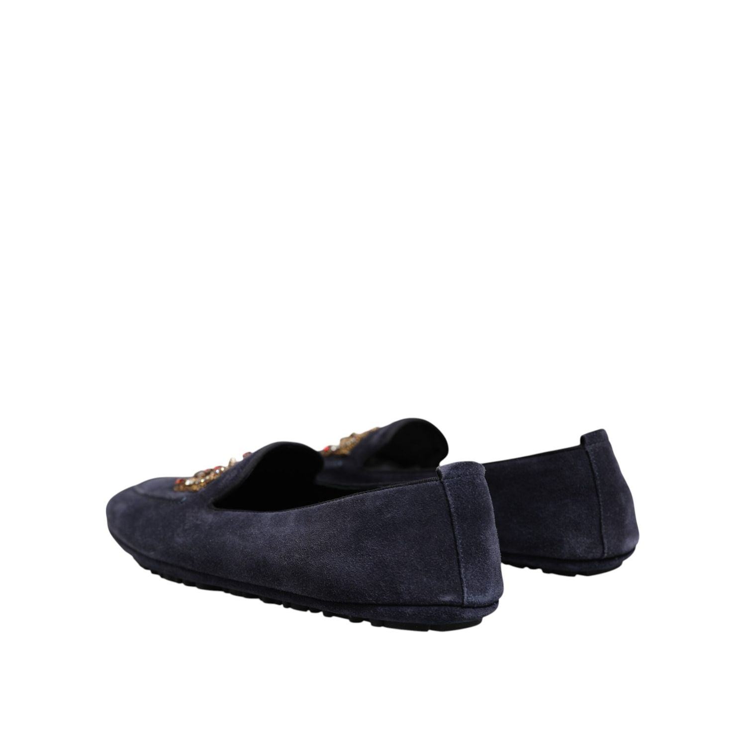 Dolce & Gabbana Blue Suede Crown Crystal Loafers Dress Shoes