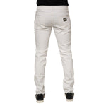 Dolce & Gabbana White Cotton Logo Plaque Slim Fit Denim Jeans