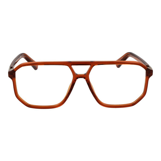 Guess Brown Unisex Glasses Frame in full-rim aviator style with plastic and metal materials, demo lenses, and spring hinge, size 57-14-145.