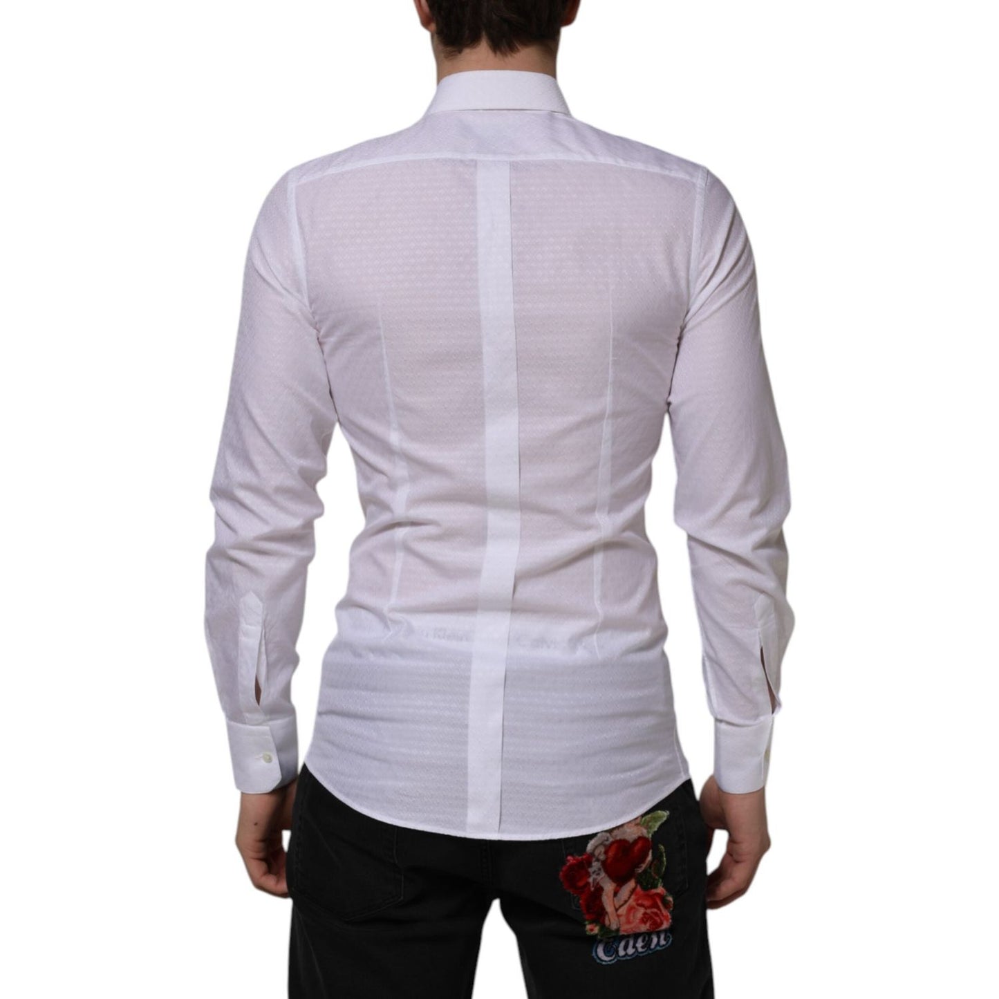 Dolce & Gabbana White Cotton GOLD Long Sleeves Formal Shirt