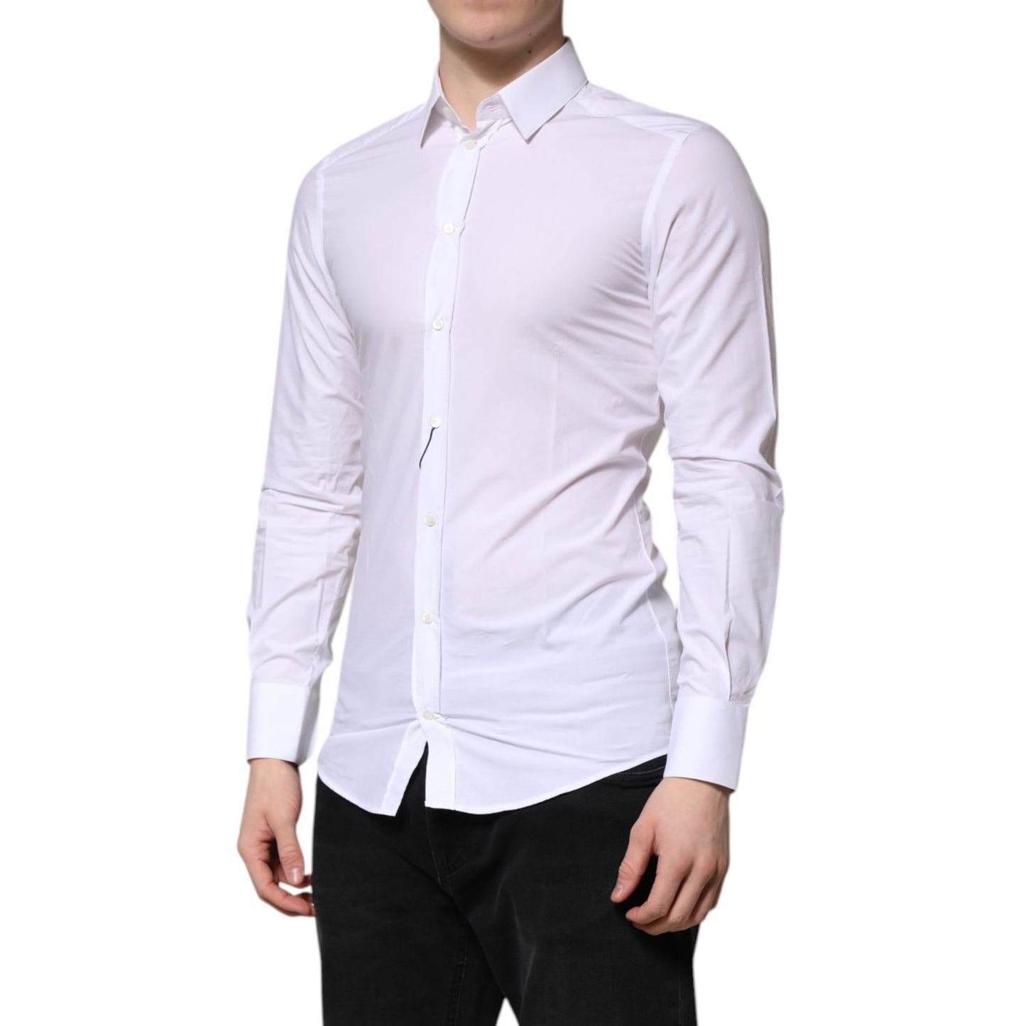 Dolce & Gabbana White Cotton GOLD Long Sleeves Formal Shirt