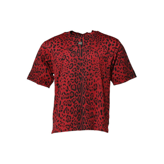 Dolce & Gabbana Red Cotton Leopard Short Sleeves T-shirt