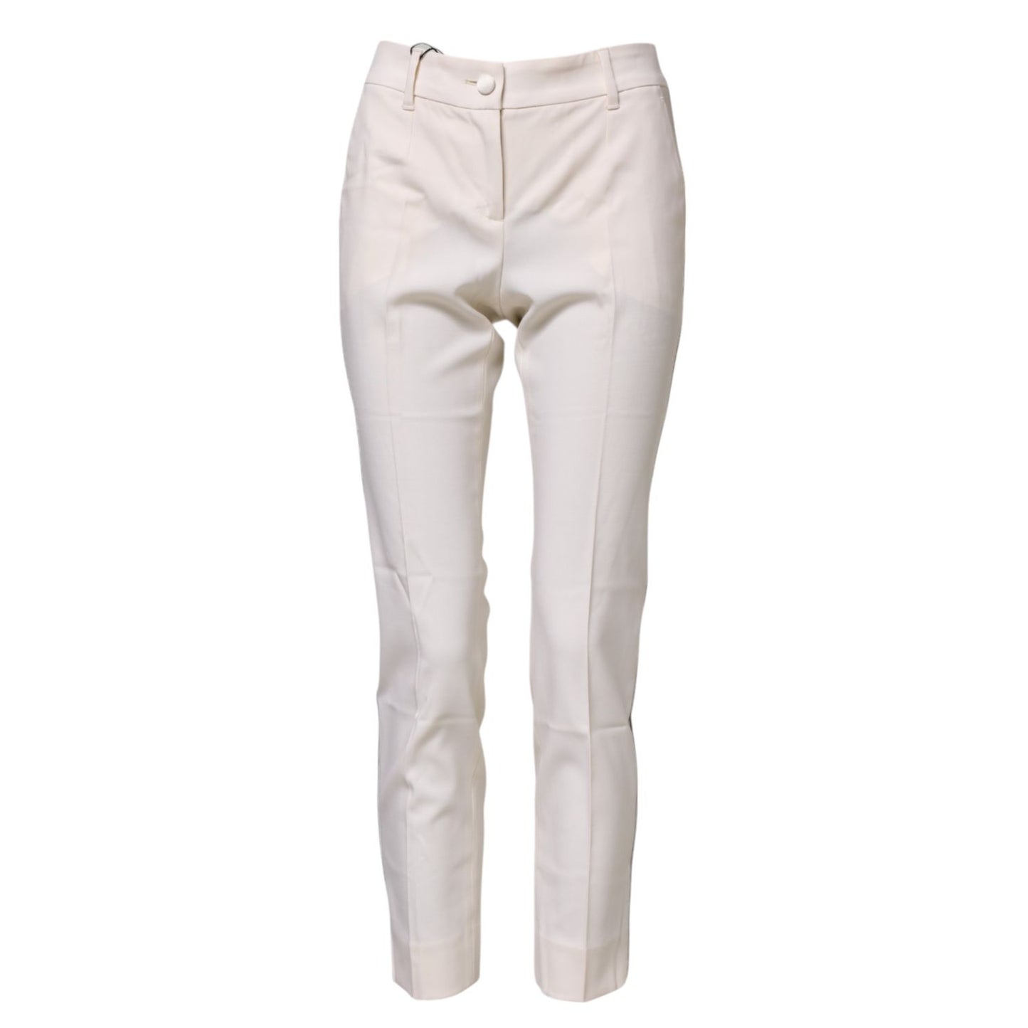 Dolce & Gabbana White Wool Tapered High Waist Pants