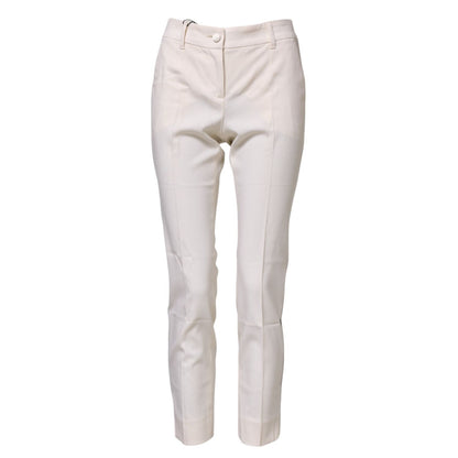 Dolce & Gabbana White Wool Tapered High Waist Pants