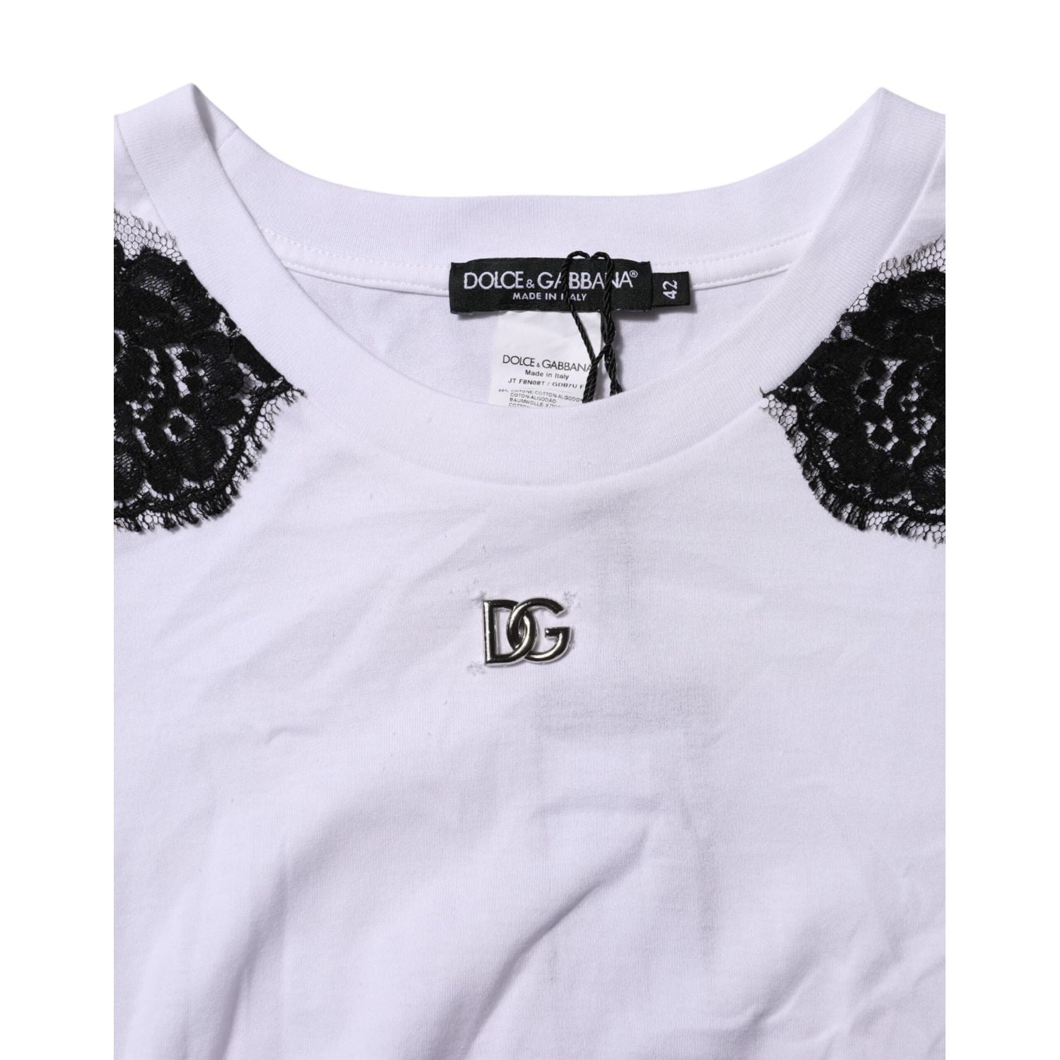 Dolce & Gabbana White Floral Lace DG Detailing Top T-shirt