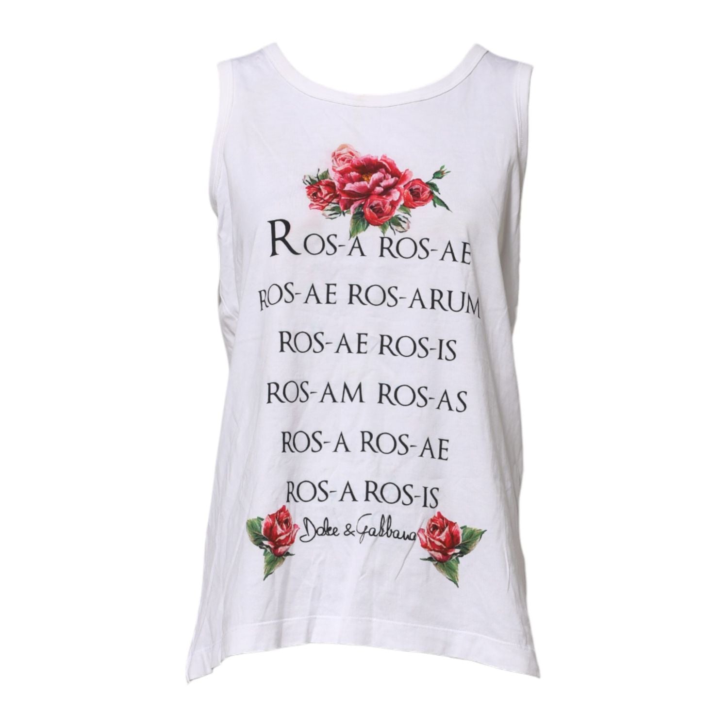Dolce & Gabbana White Cotton Printed Sleeveless Round Neck Top
