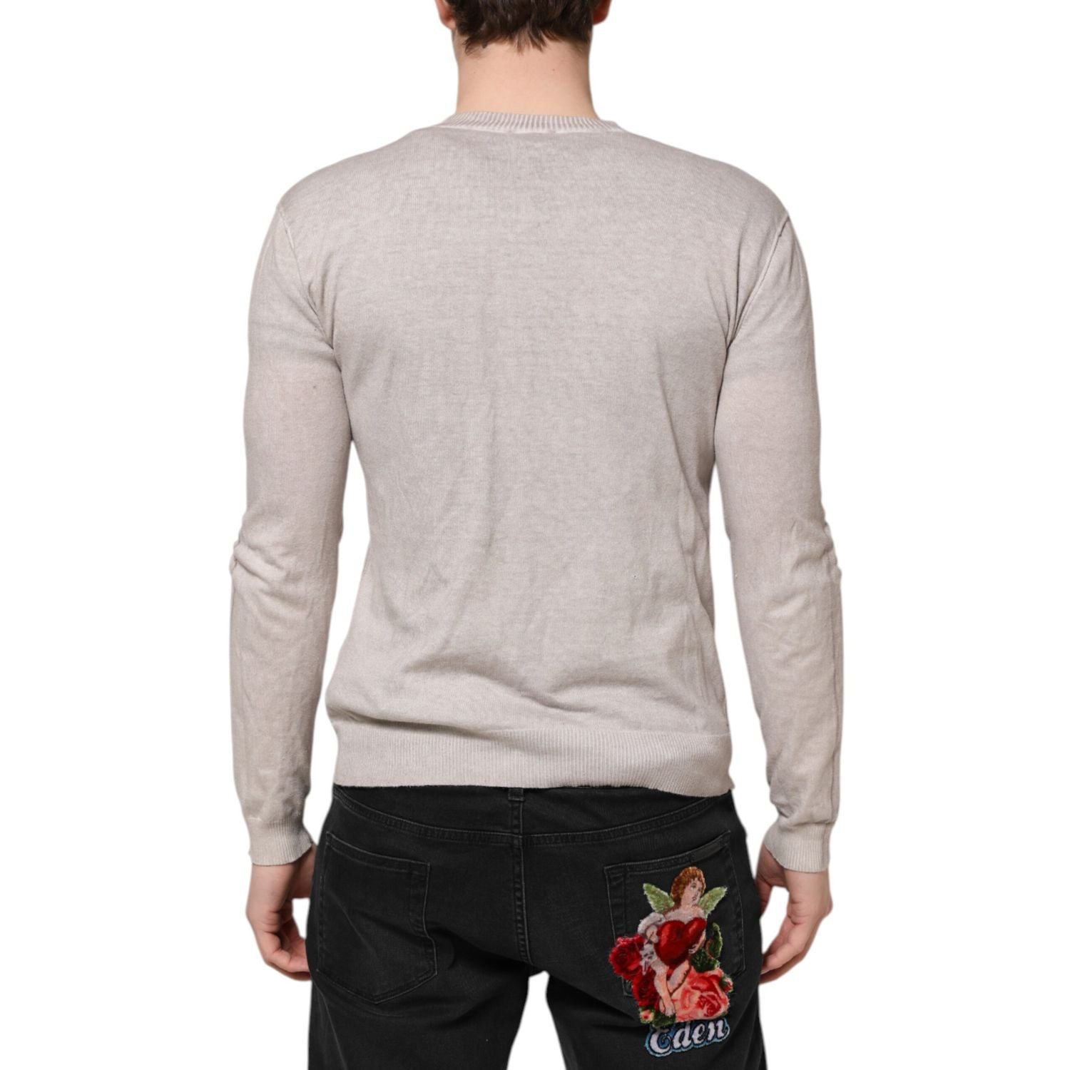 John Galliano Beige Printed Logo Roundneck Long Sleeves Men Sweater