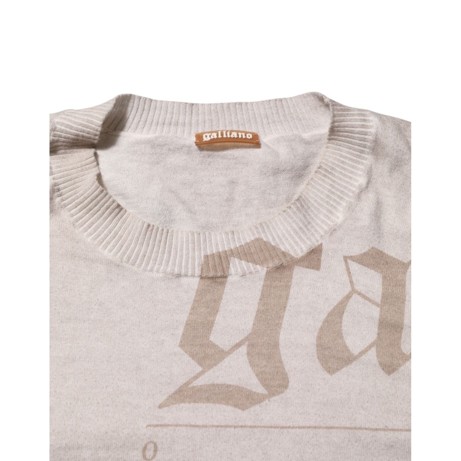 John Galliano Beige Printed Logo Roundneck Long Sleeves Men Sweater