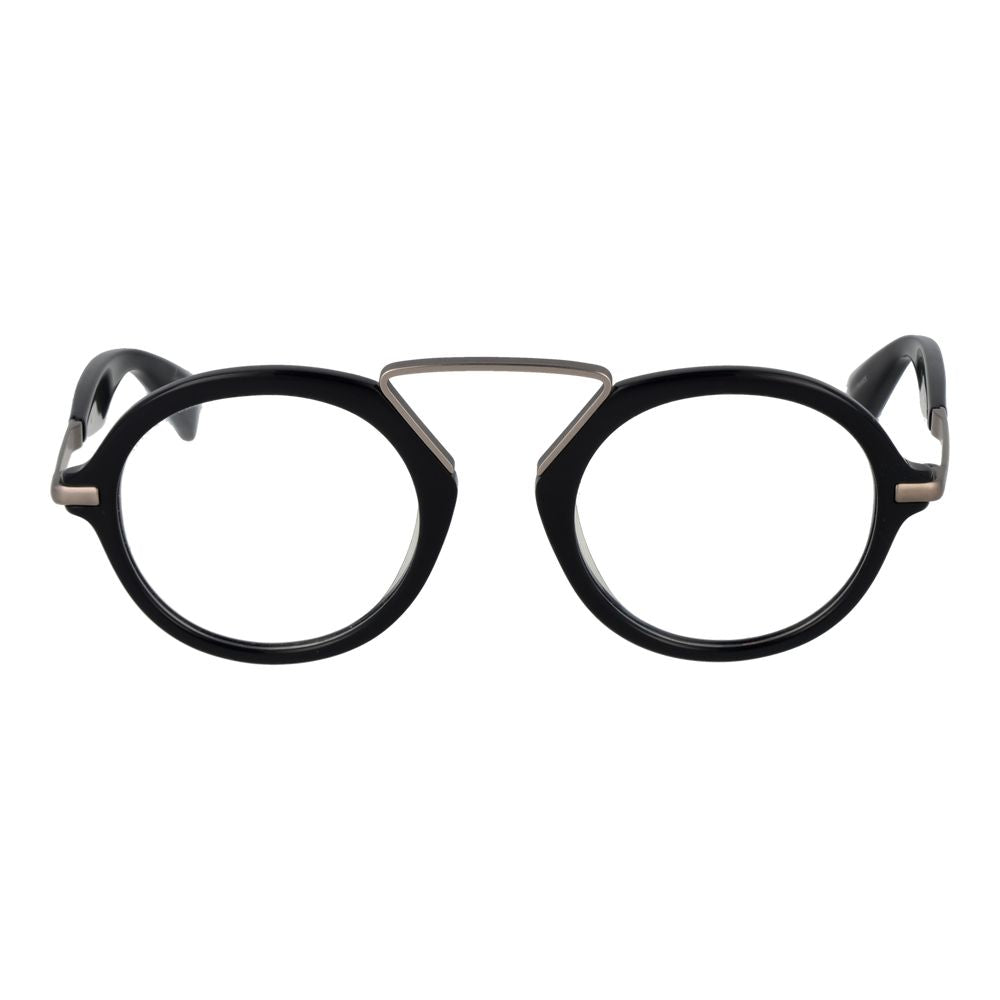 Yohji Yamamoto Black Men Glasses Frame, round black full-rim plastic eyewear for men.