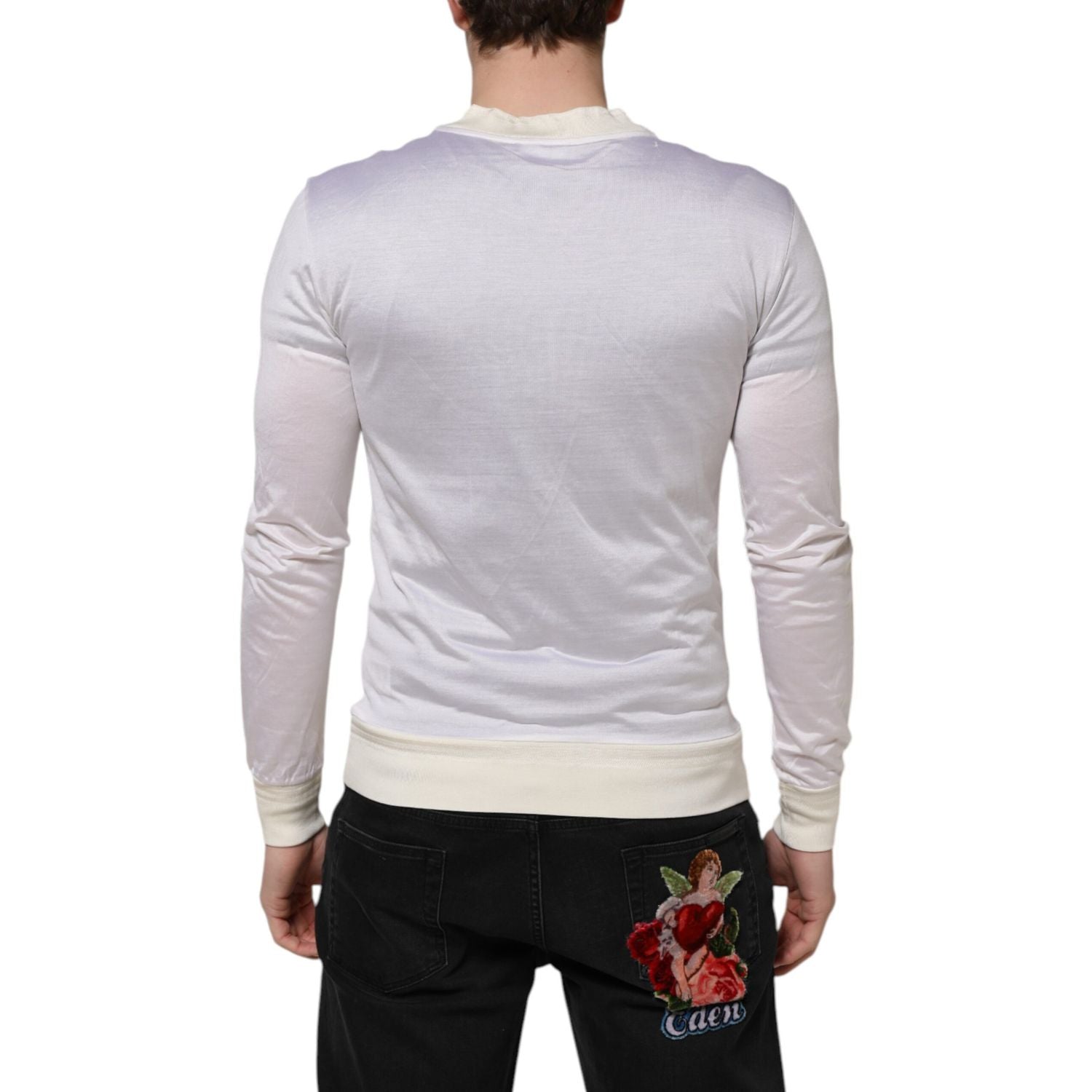 Dolce & Gabbana White Silk Crew Neck Long Sleeves T-shirt
