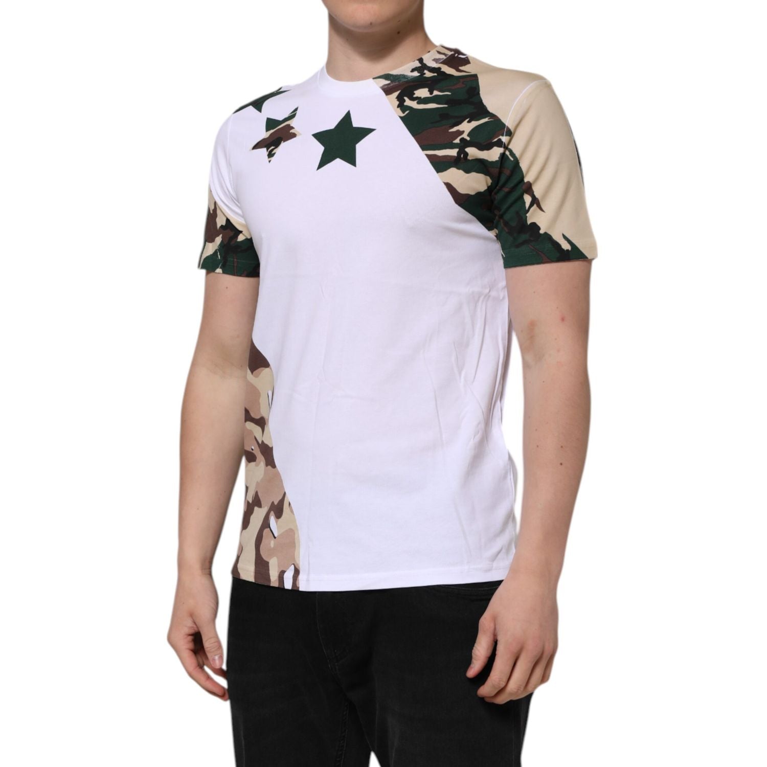 Dolce & Gabbana White Camouflage Cotton Men Crew Neck T-shirt