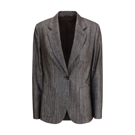 Brunello Cucinelli Yellow Polyester Blazer with classic lapels, lurex fabric, button closure, and chest pocket.