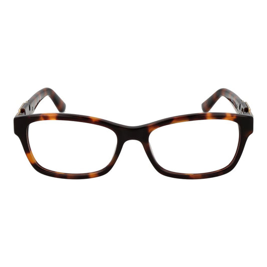 Guess Brown Women Glasses Frame, full-rim acetate, rectangle style, demo lenses, includes branded case.
