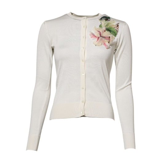 Dolce & Gabbana White Silk Lily Buttoned Cardigan Sweater TSH86574-36