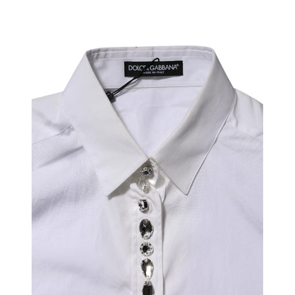 Dolce & Gabbana White Crystal Embellished Collared Shirt Top