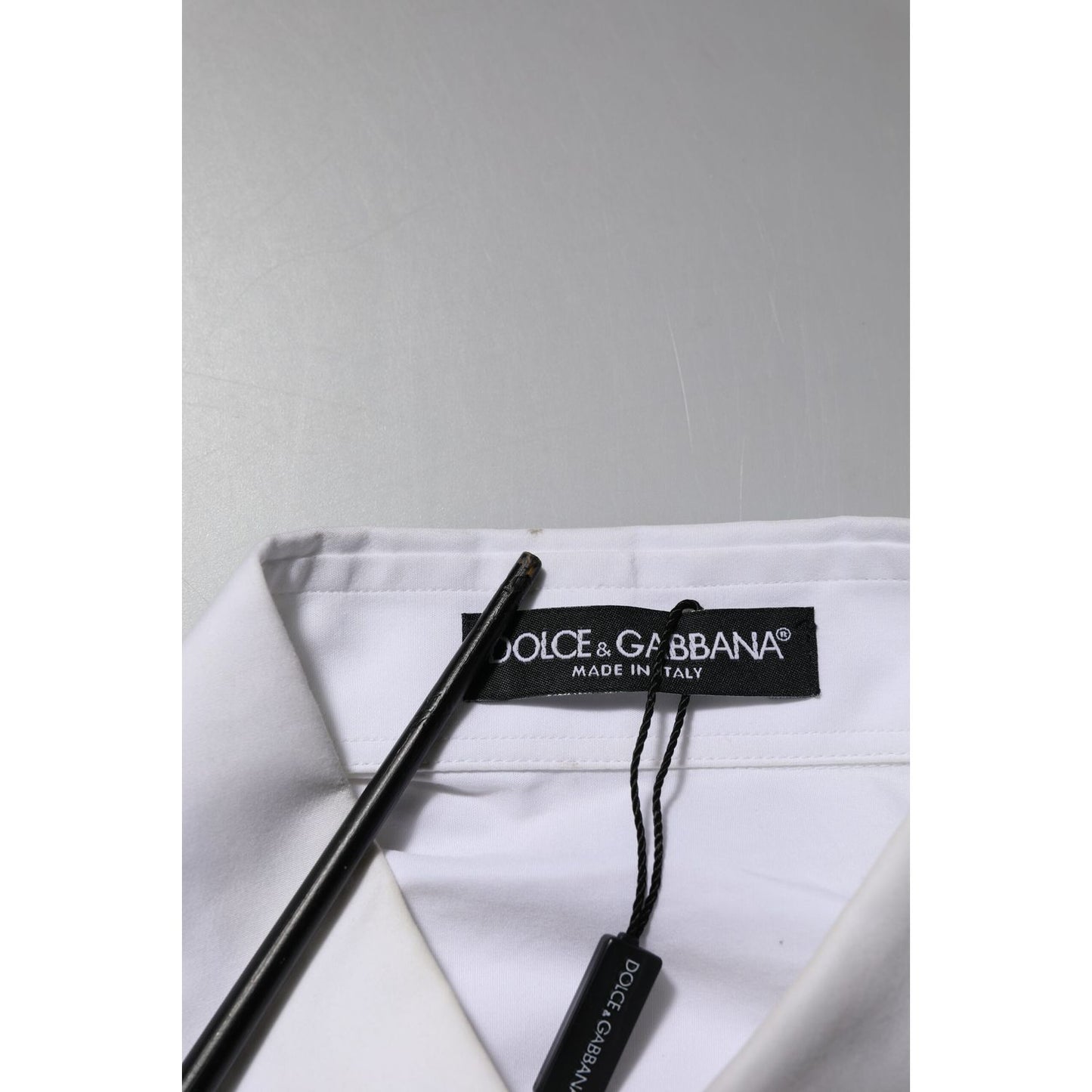 Dolce & Gabbana White Crystal Embellished Collared Shirt Top