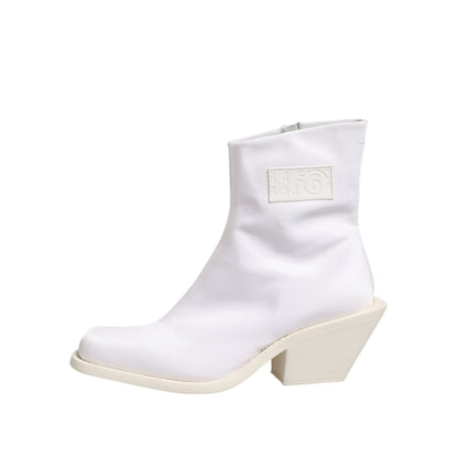 Maison Margiela White Square Heel Zip Ankle Boots Shoes