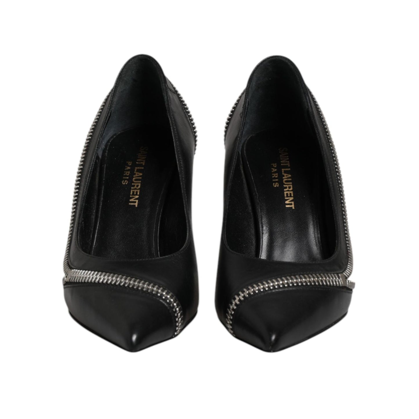 Saint Laurent White Black Leather Pointed Toe Heels Shoes