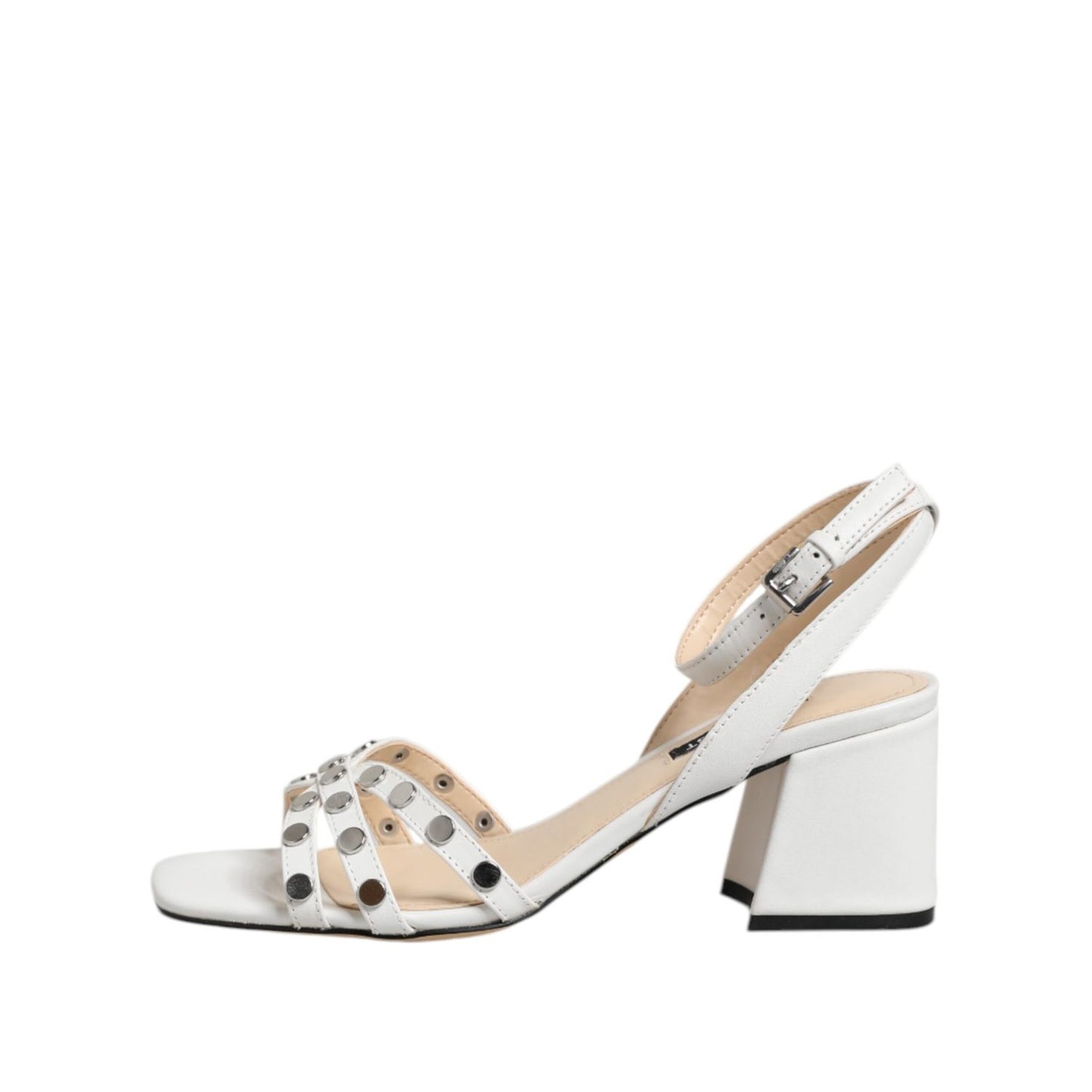 Nine West White Block Heeled Studded Wrap Strap Sandals Shoes