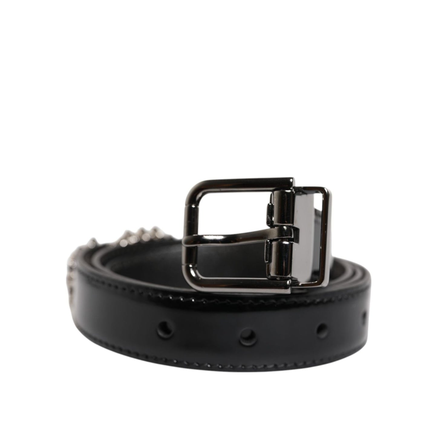 Dolce & Gabbana Black Embellished Metal Logo Buckle Belt