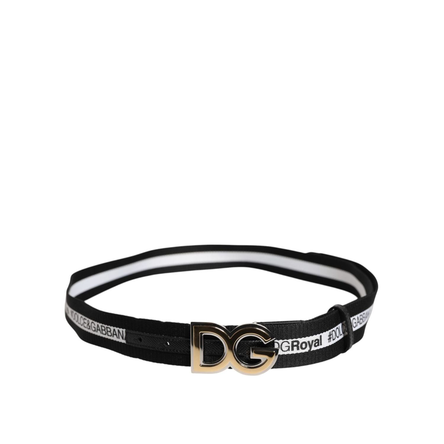 Dolce & Gabbana Black Cotton Metal DG Logo Gold Buckle Belt