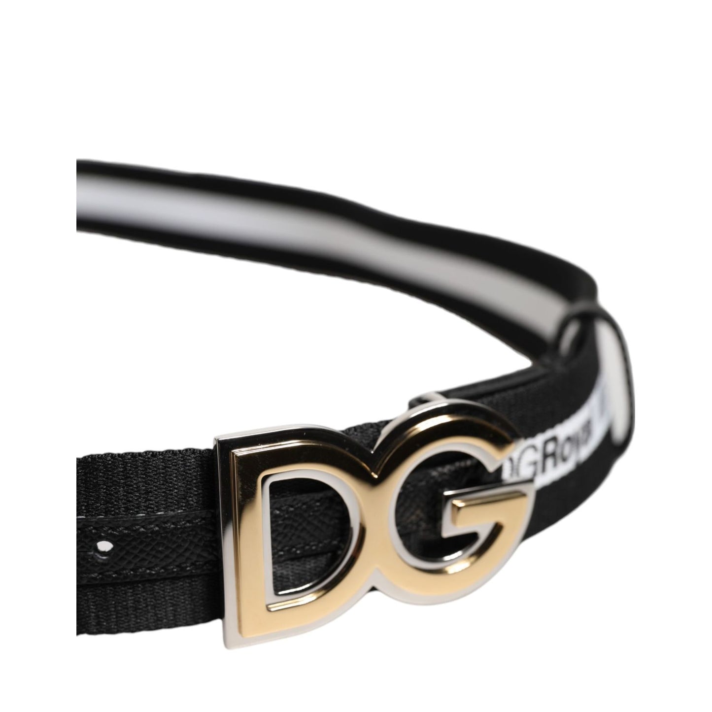 Dolce & Gabbana Black Cotton Metal DG Logo Gold Buckle Belt