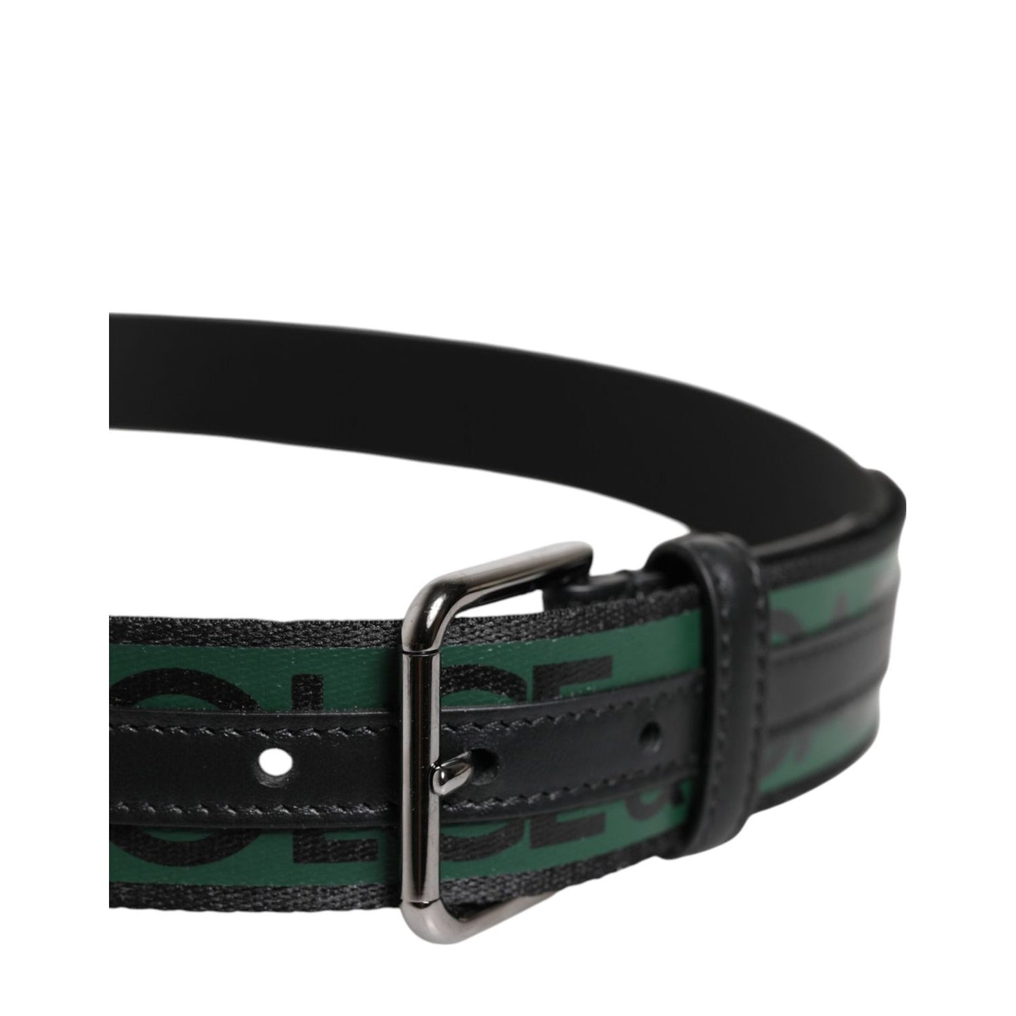 Dolce & Gabbana Green Black Polyester DG Logo Buckle Belt