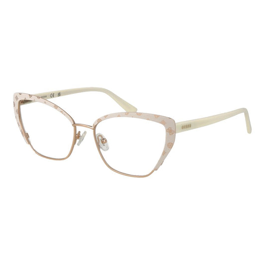 Guess White Women Glasses Frame, metal full-rim butterfly style with demo lenses, includes branded case, size 54-16-145.