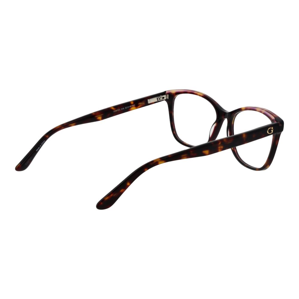 Guess Brown Women Glasses Frame in butterfly style with full-rim plastic frame and demo lenses. Includes branded case. Size 52-15-140.