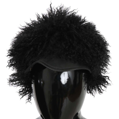 Dolce & Gabbana Black Tibet Lamb Fur Leather Gatsby Hat Hat