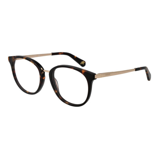 Guess Brown Unisex Glasses Frame in acetate with round full-rim design, demo lenses, and spring hinge for comfort. Includes branded case.