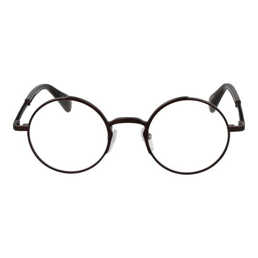 Yohji Yamamoto Bronze Men Glasses Frame, round metal full-rim design with demo lenses and plastic temples.