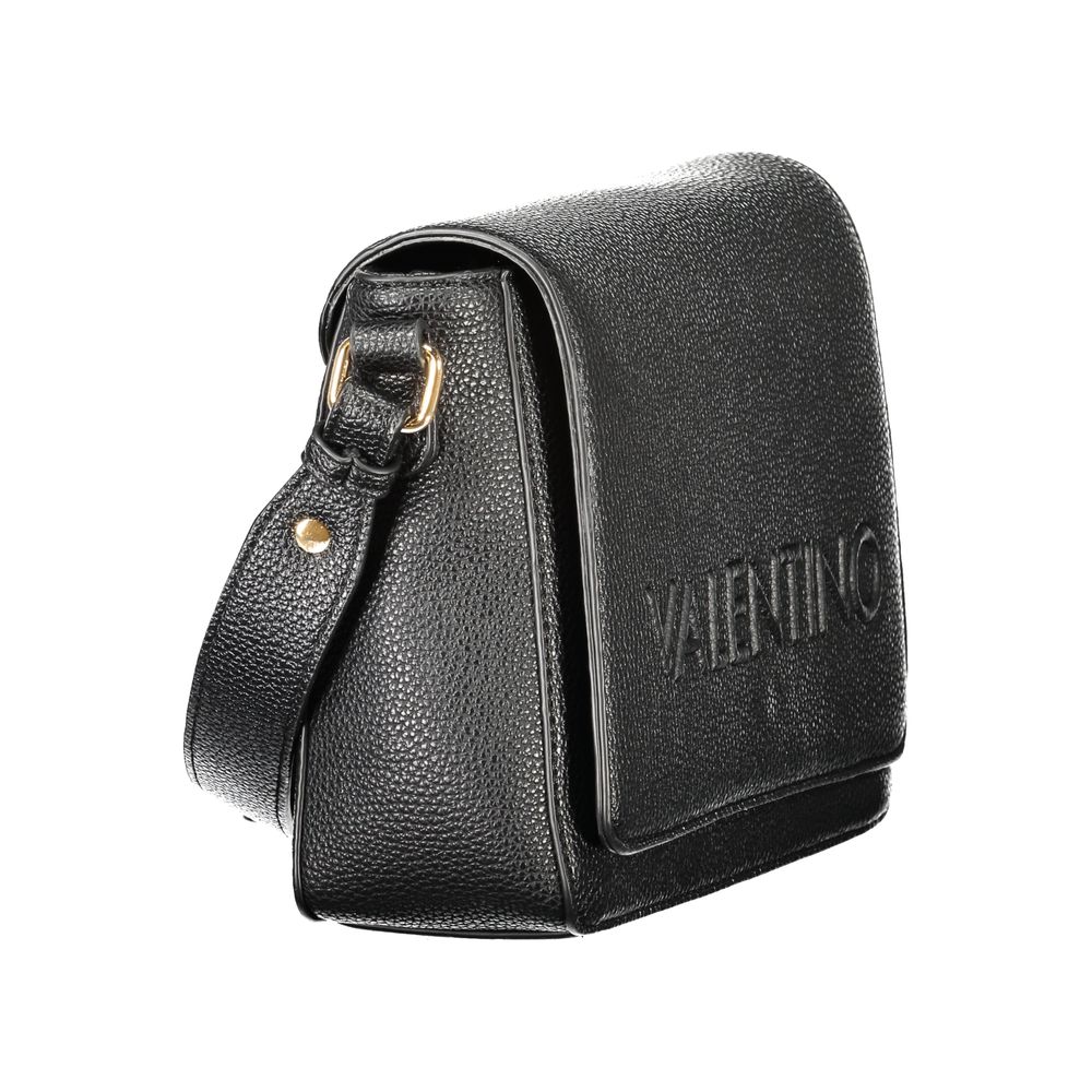 Mario Valentino Black Polyethylene Women Handbag with logo and shoulder strap, eco-friendly design, two pockets, and secure closure.