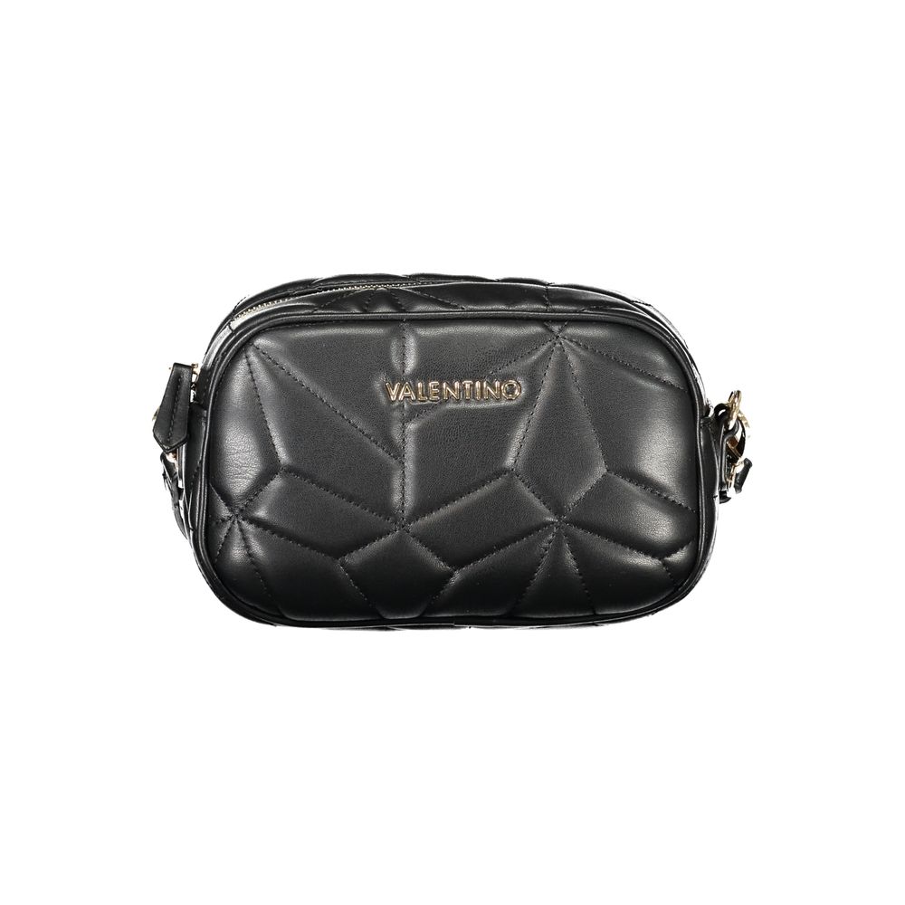 Mario Valentino Black Polyethylene Women Handbag with quilted design and gold logo, adjustable strap, and secure zip closure.