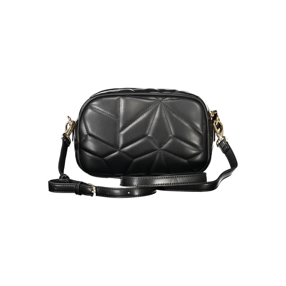 Mario Valentino Black Polyethylene Women Handbag with adjustable strap and internal pocket, featuring geometric design.