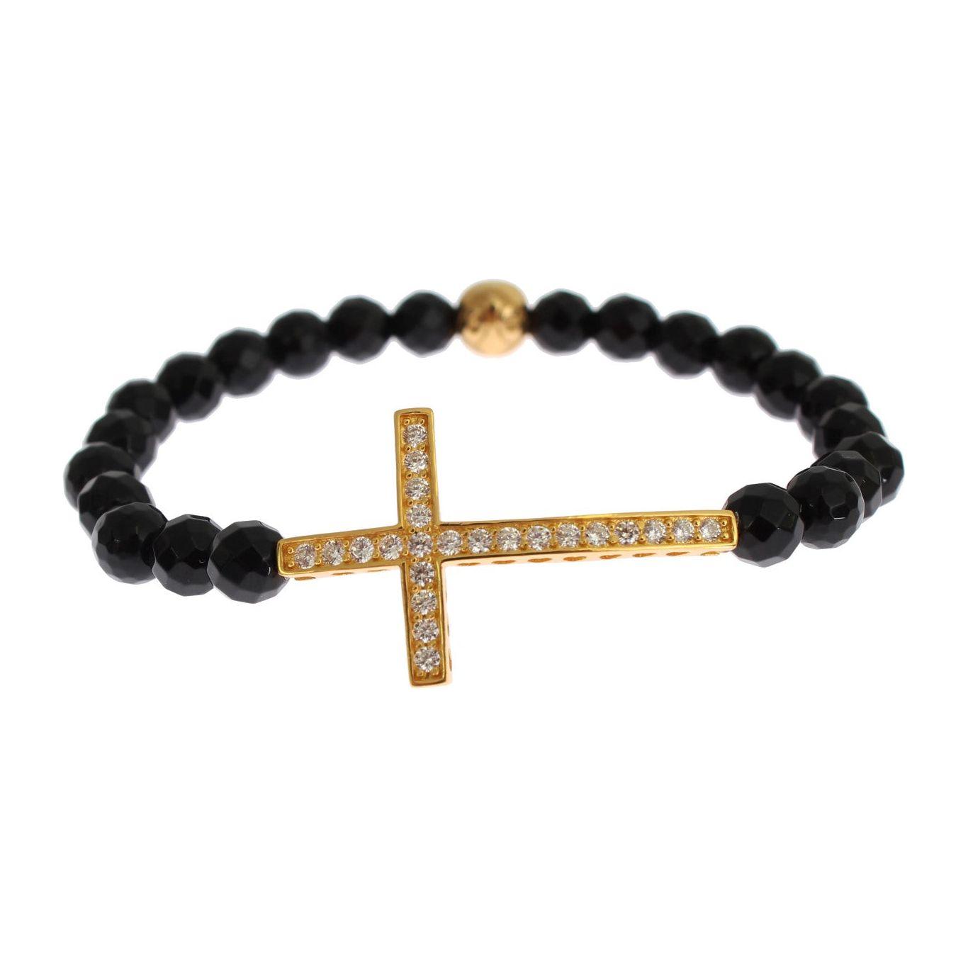 Nialaya Agate Stone Gold CZ Cross 925 Silver Bracelet Bracelet