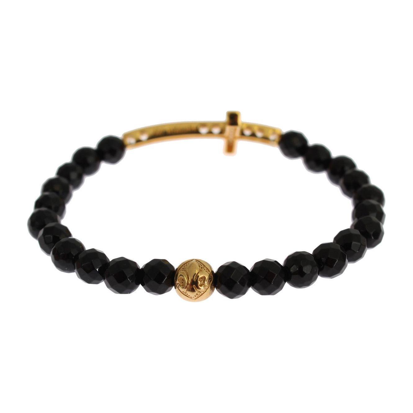 Nialaya Agate Stone Gold CZ Cross 925 Silver Bracelet Bracelet