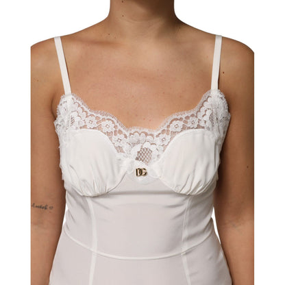 Dolce & Gabbana White Lace DG Logo Silk Dress Sleepwear