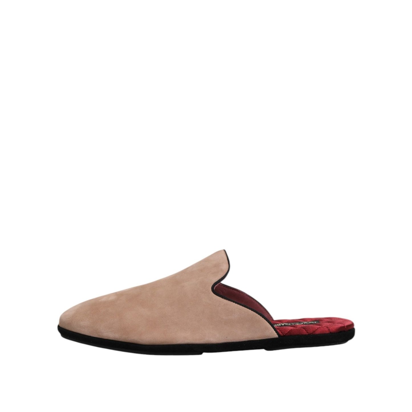 Dolce & Gabbana Beige Capra Suede Slides Flat Slipper Shoes