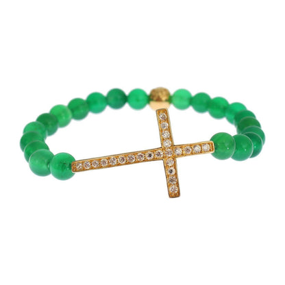 Nialaya Jade Stone Gold CZ Cross 925 Silver Bracelet