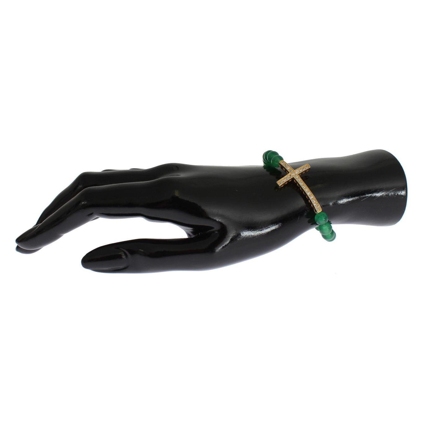 Nialaya Jade Stone Gold CZ Cross 925 Silver Bracelet