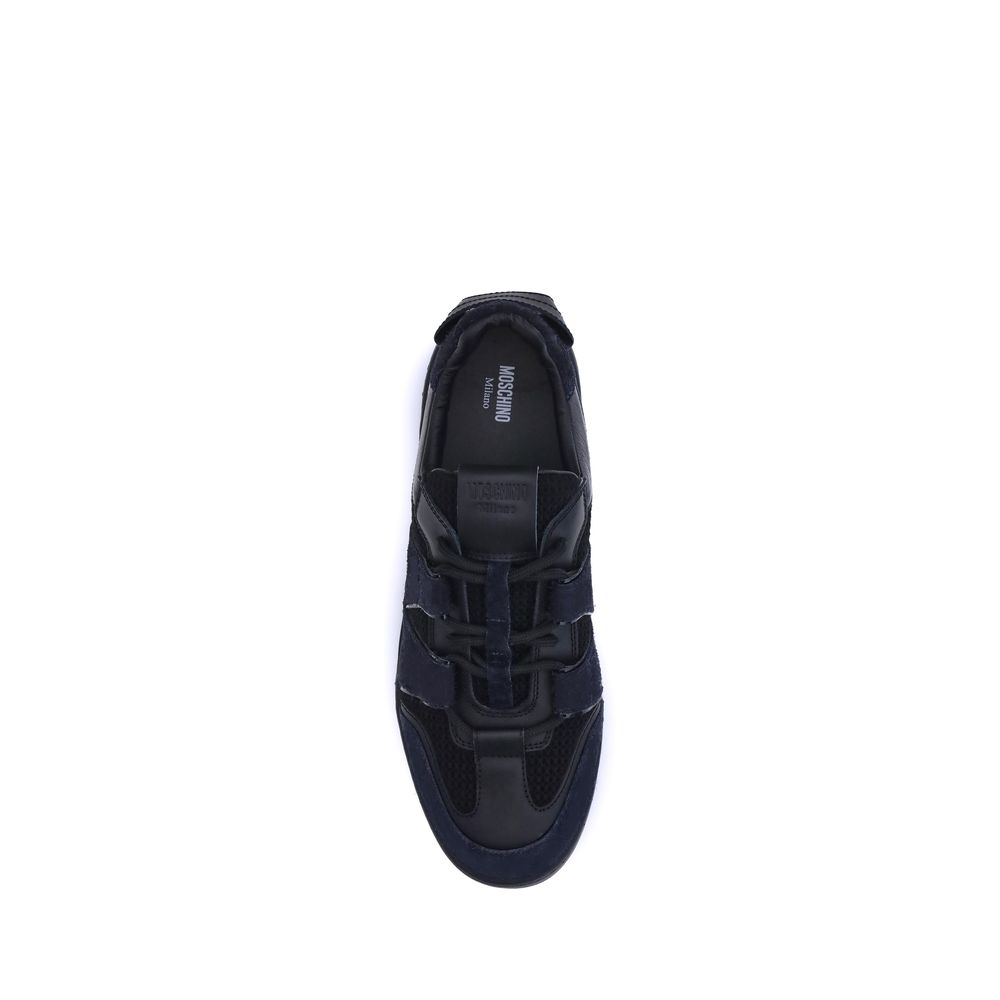 Moschino Black Calf Leather Bos Taurus Athletic Sneakers