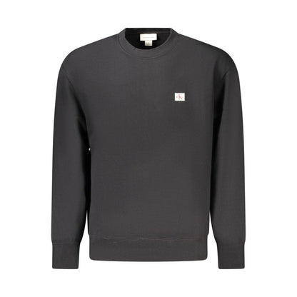 Calvin Klein Black Cotton Men Sweater with crew neck and small logo on chest, made from high-quality cotton and recycled polyester.