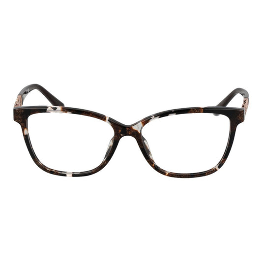 Guess Brown Women Glasses Frame full-rim trapezium style with acetate material and demo lenses, includes branded case.