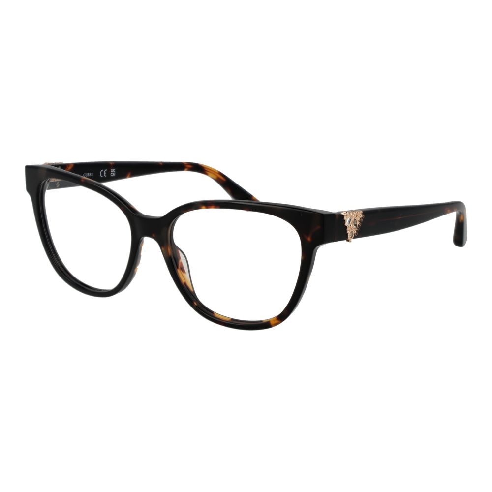 Guess Brown Women Glasses Frame with full-rim acetate design and spring hinge, featuring demo lenses, ideal for women's fashion.