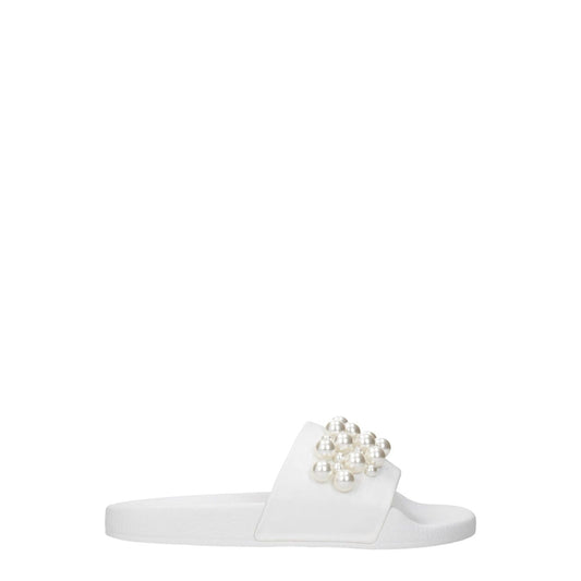 Stuart Weitzman White Leather Slippers with front detail, open toe, low flat heel, rubber sole.