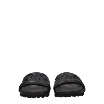Off-White Black Leather Slippers
